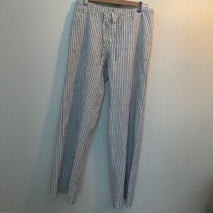 Just Living Linen And Cotton Blend White and Black Striped Wide Leg Pants in M